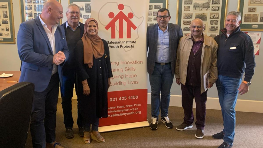 L-R: Alderman James Vos, Piet Postema, and guests Lyndon Marescia of Adinga, (and Founder of Corpchem), Saleem Mower of Sheraton and Spiro Mitchell at the Salesians Institute Youth Projects visit